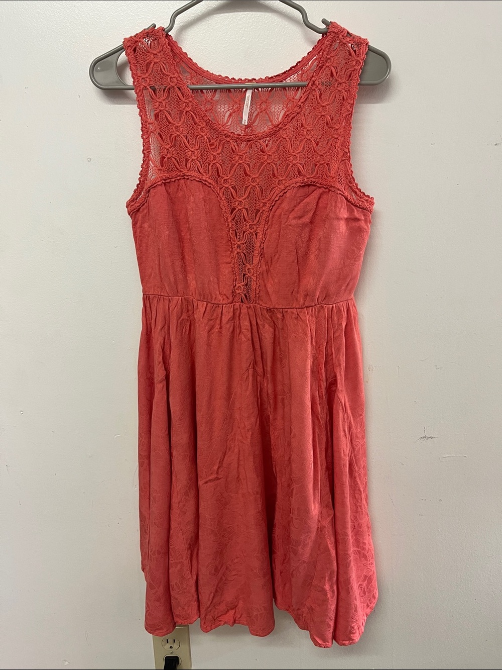 Free People Coral Crochet Yoke Dress
